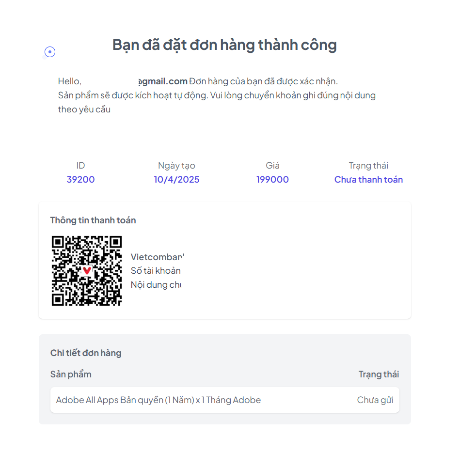Ảnh minh họa quá trình thanh toán hoặc email kích hoạt